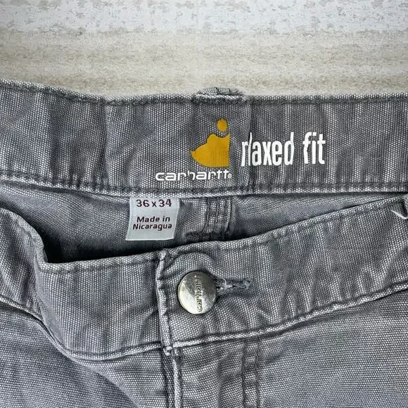 Vintage 90s Carhartt Carpenter Pants 36x30 Light Grey Relaxed Fit Dungarees - Picture 4 of 6